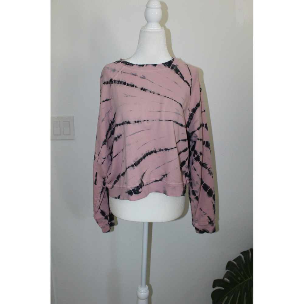 Electric & Rose Pink Black Tie Dye Cropped Raglan Crewneck Sweatshirt Small